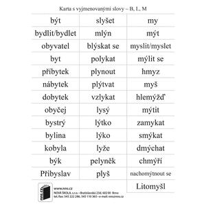 Karta s vyjmenovanými slovy - B, L, M, P, S, V, Z 